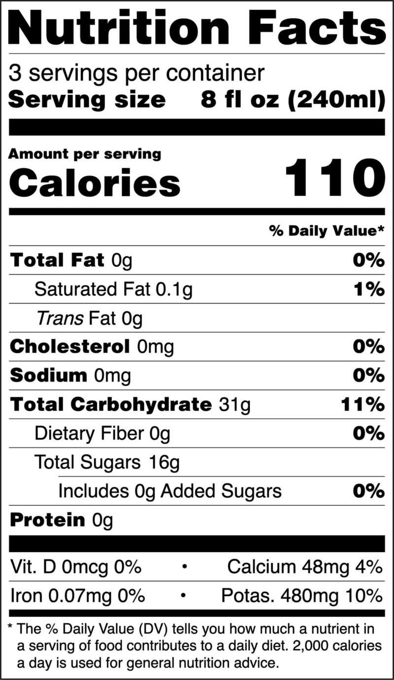 Nutrition facts Aronia berry juice USA