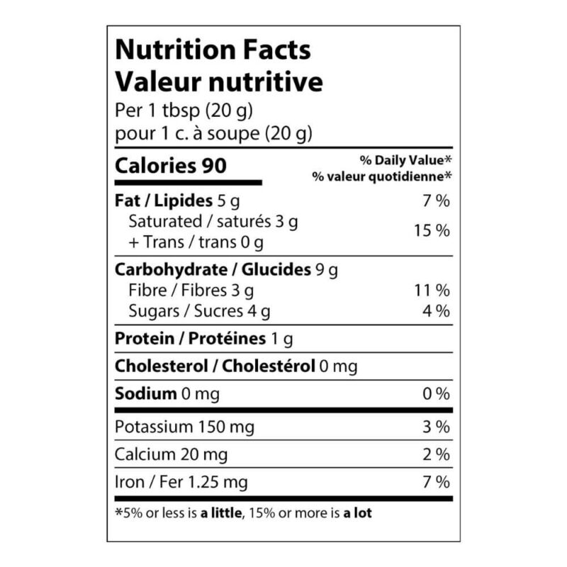 nutrition facts table of dried aronia berries covered with dark chocolate