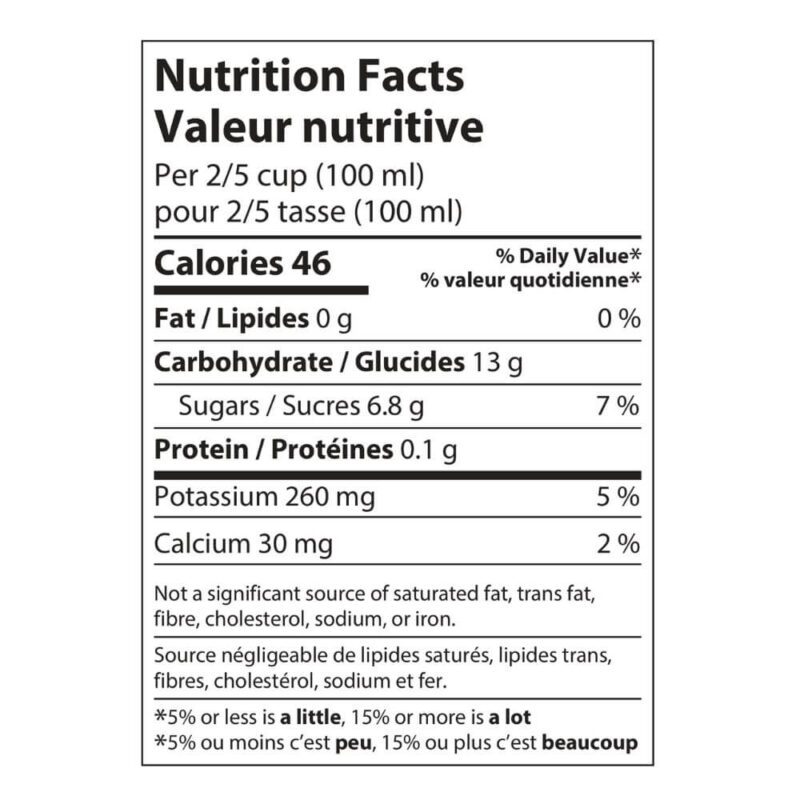 nutrition facts table of aronia berry juice