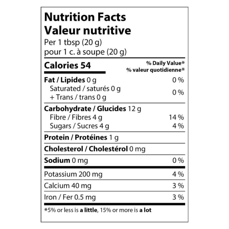 nutrition facts table of dried aronia berries