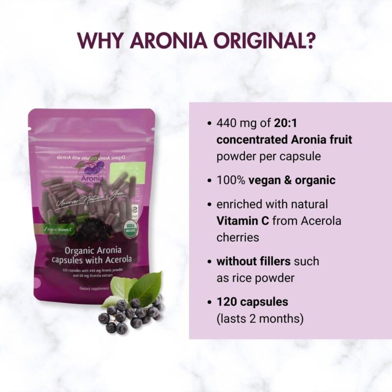 Organic Aronia supplement with Acerola, 120 capsules, why aronia original